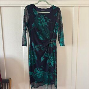 Floral Enfocus Studio Faux Wrap Mesh Midi Dress MEDIUM